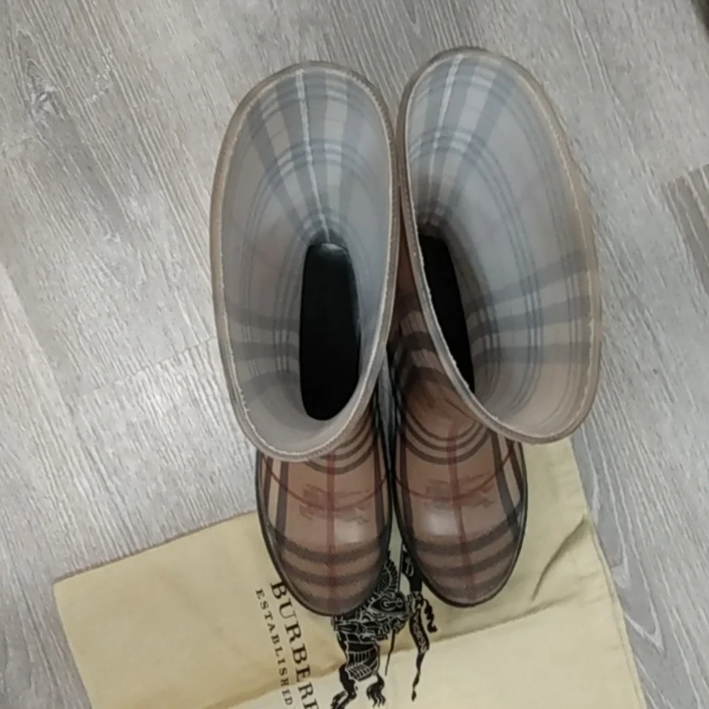 Burberry Nova Check Haymarket Knight High Shaft Lug Sole Rainboots
